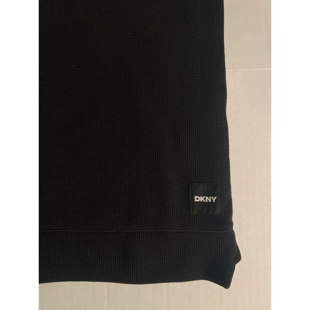 DKNY Tech Waffle Hoodie Black Long Sleeve Thermal Pullover Womens XS Casual - Picture 8 of 9